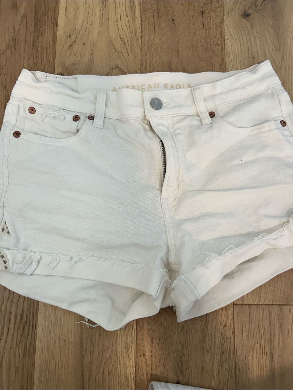American Eagle Outfitters White Frayed Hem Denim Shorts